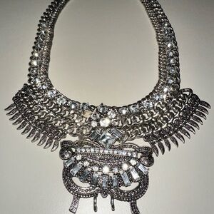 Elegant Silver Look Metal Statement Necklace